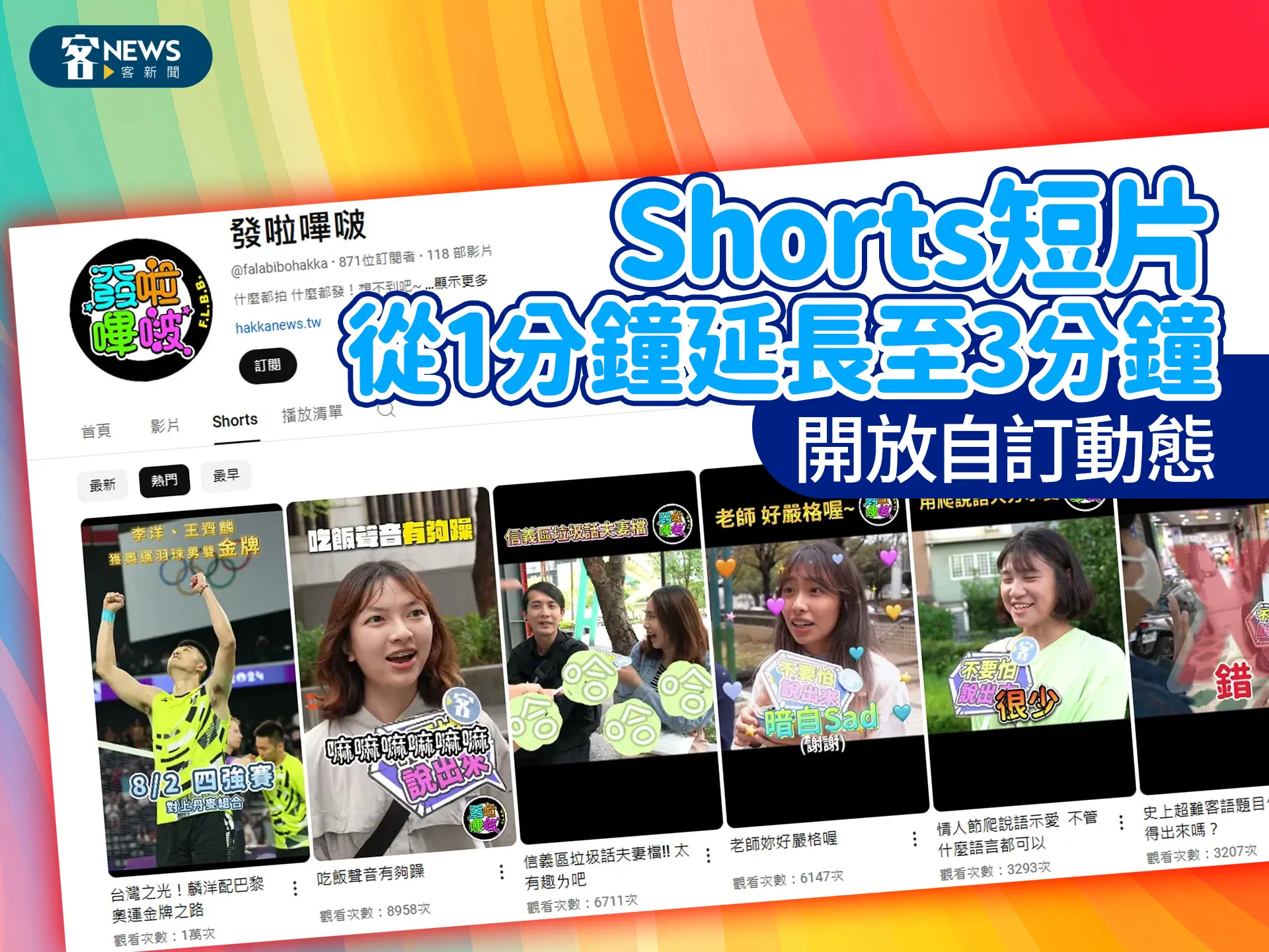 Shorts短片從1分鐘延長至3分鐘　開放自訂動態